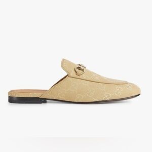 GUCCI Monogram Canvas Princetown Slippers Ebony Beige 35